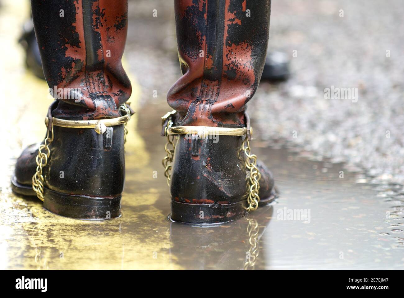 Boots of Bravery: Firefighter's Heroic Journey Captured During an Intense Operation Stock Photo