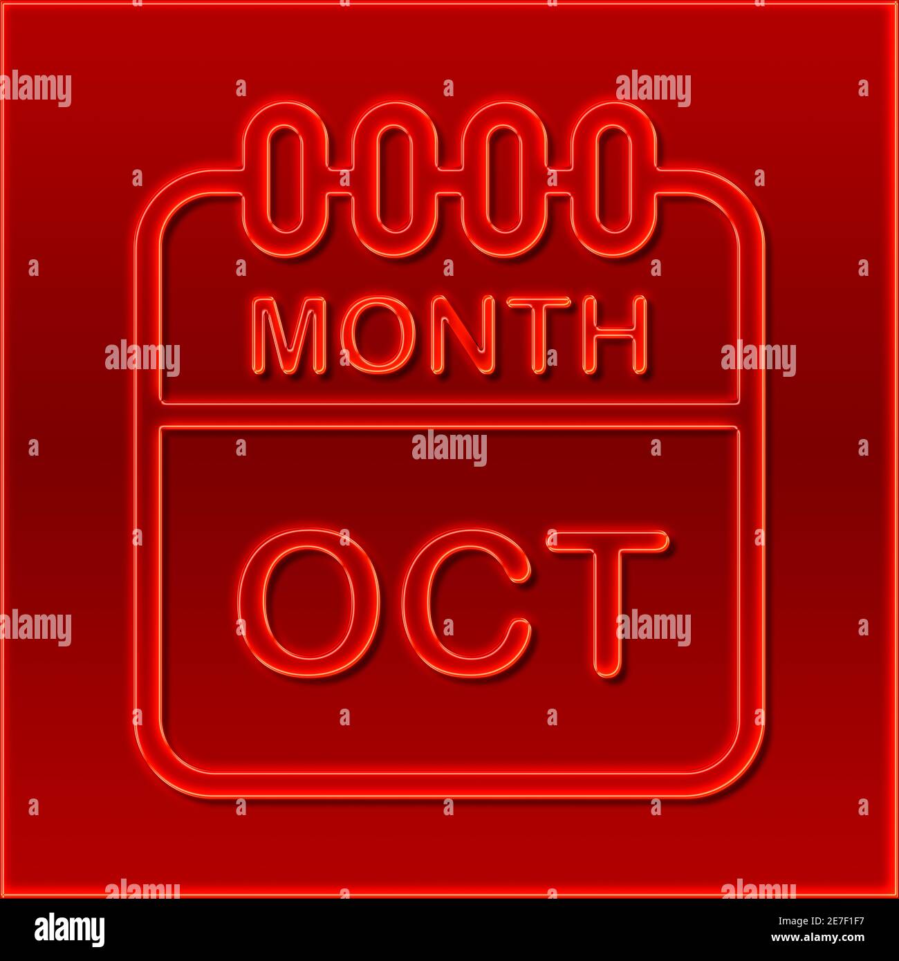 A calendar in the design of a red neon sign shows the Month October Calendar For The Month Of October