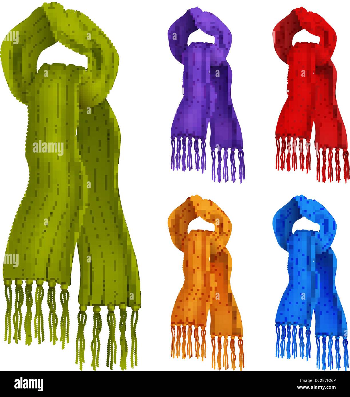 Woolen knitted scarfs in different colors decorative icons set isolated ...