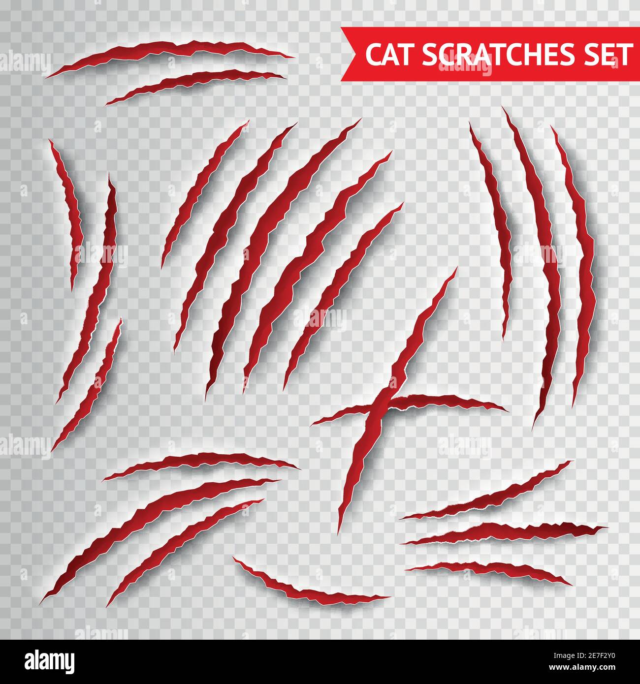 Cat claws scratches on transparent background realistic vector illustration Stock Vector