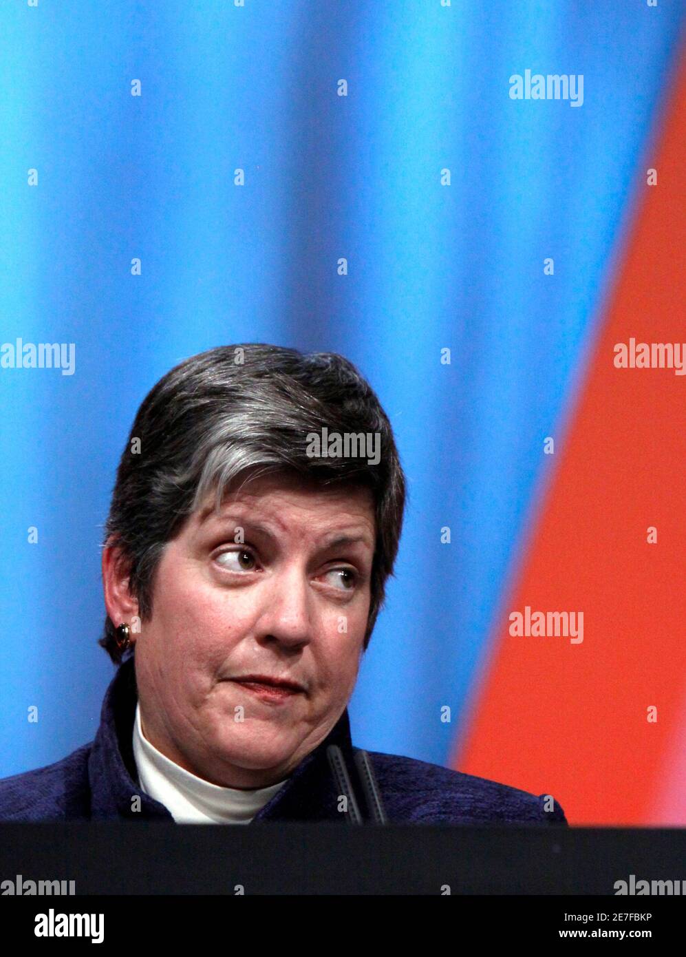 Homeland Security Secretary Janet Napolitano speaks at the International Association of Chiefs of Police 116th annual conference in Denver October 5, 2009.  REUTERS/Rick Wilking (UNITED STATES POLITICS CRIME LAW) Stock Photo