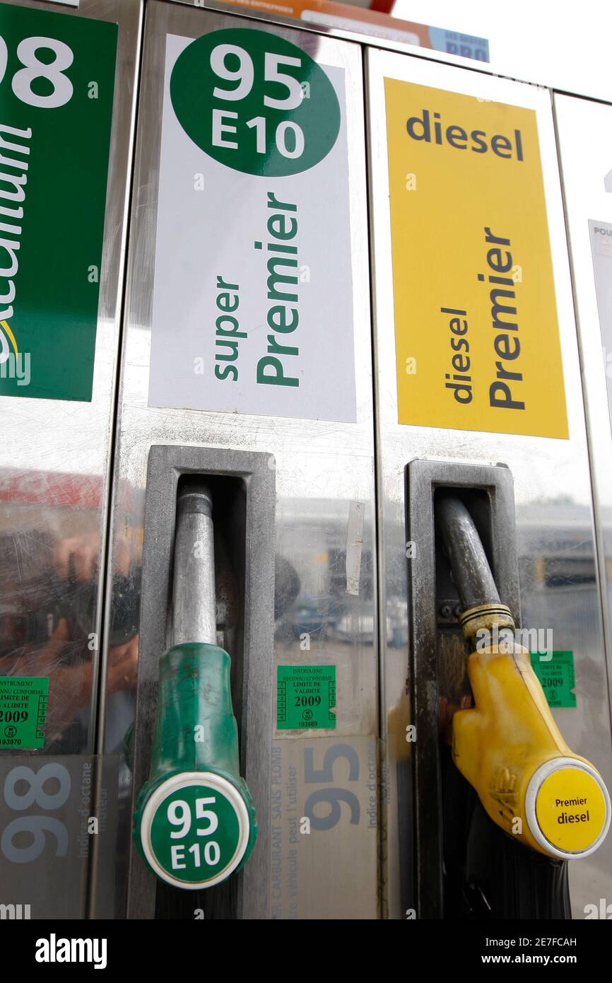 An ethanol E10 fuel pump is seen at a petrol station in Pierrelaye, near  Paris, April 15, 2009. REUTERS/Charles Platiau (FRANCE POLITICS ENERGY  TRANSPORT Stock Photo - Alamy