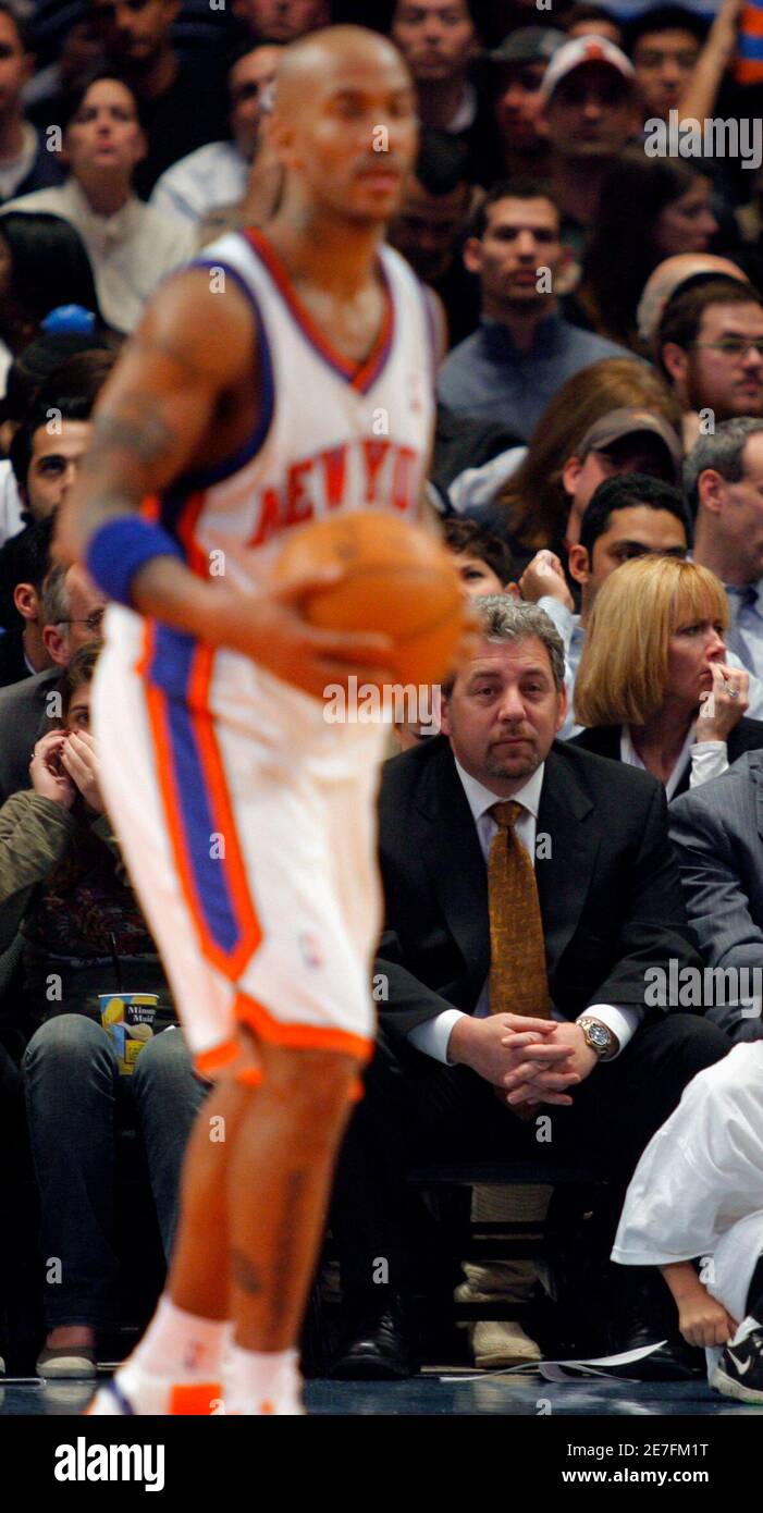 Madison Square Garden Chairman and head of the New York Knicks James Dolan  watches guard Stephon Marbury inbound the ball in the team's loss to the  Golden State Warriors in the fourth