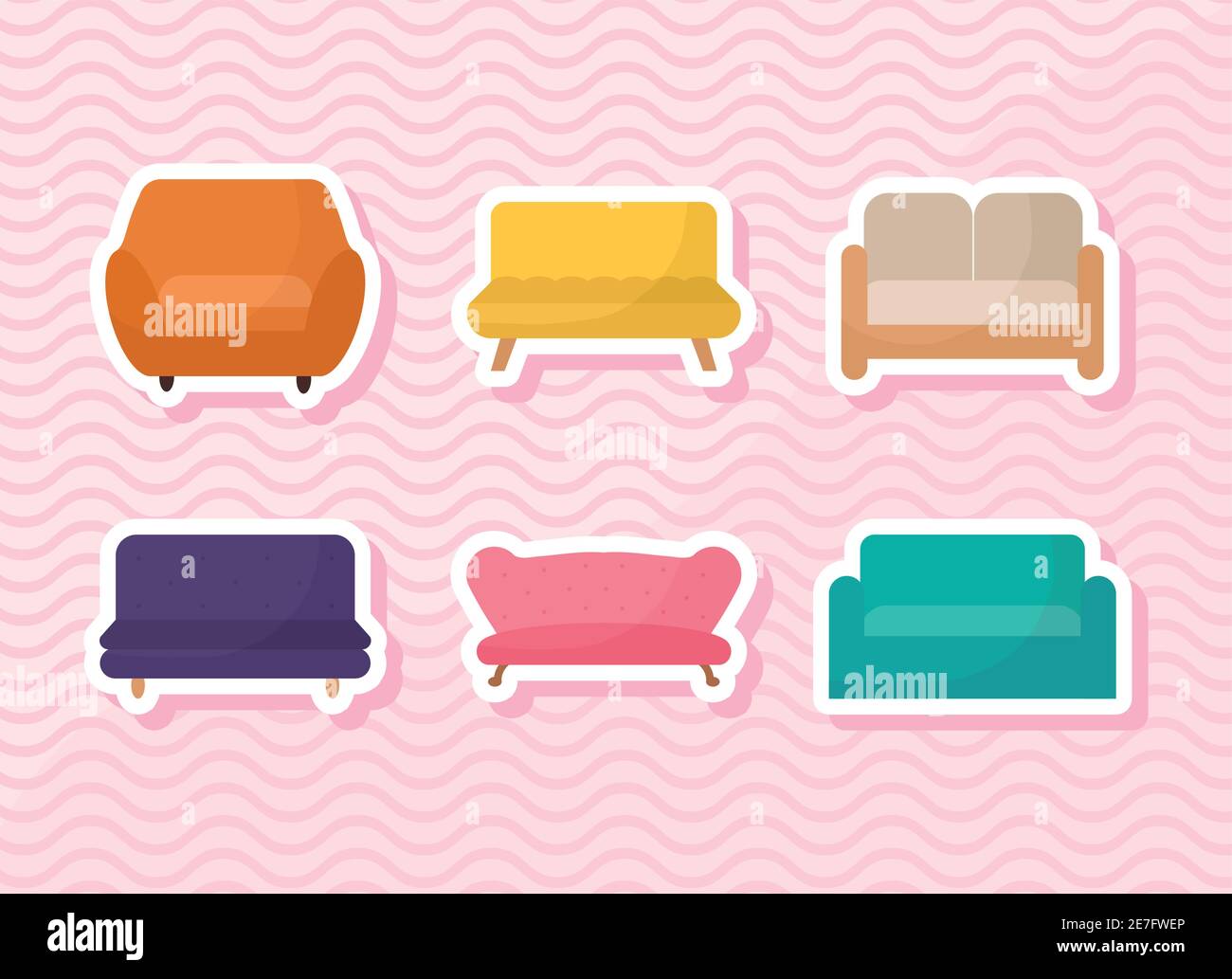 set of sofa icons over a pink background Stock Vector
