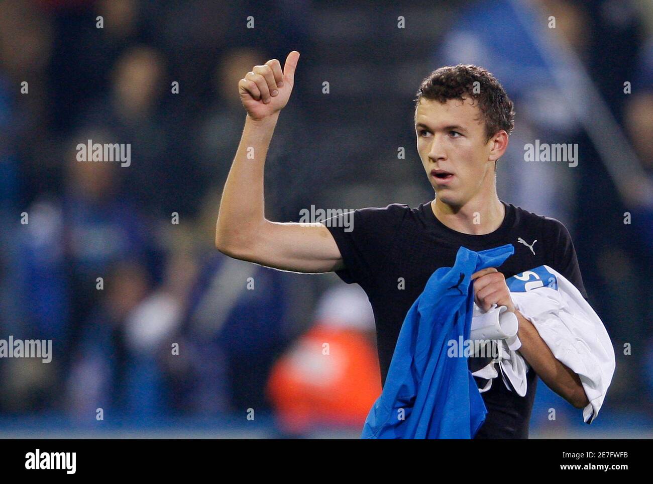 Club Bruges' Ivan Perisic celebrates after winning against Partizan  Belgrade during their Europa League soccer match at the Jan Breydel stadium  in Bruges October 22, 2009. REUTERS/Francois Lenoir (BELGIUM SPORT SOCCER  Stock