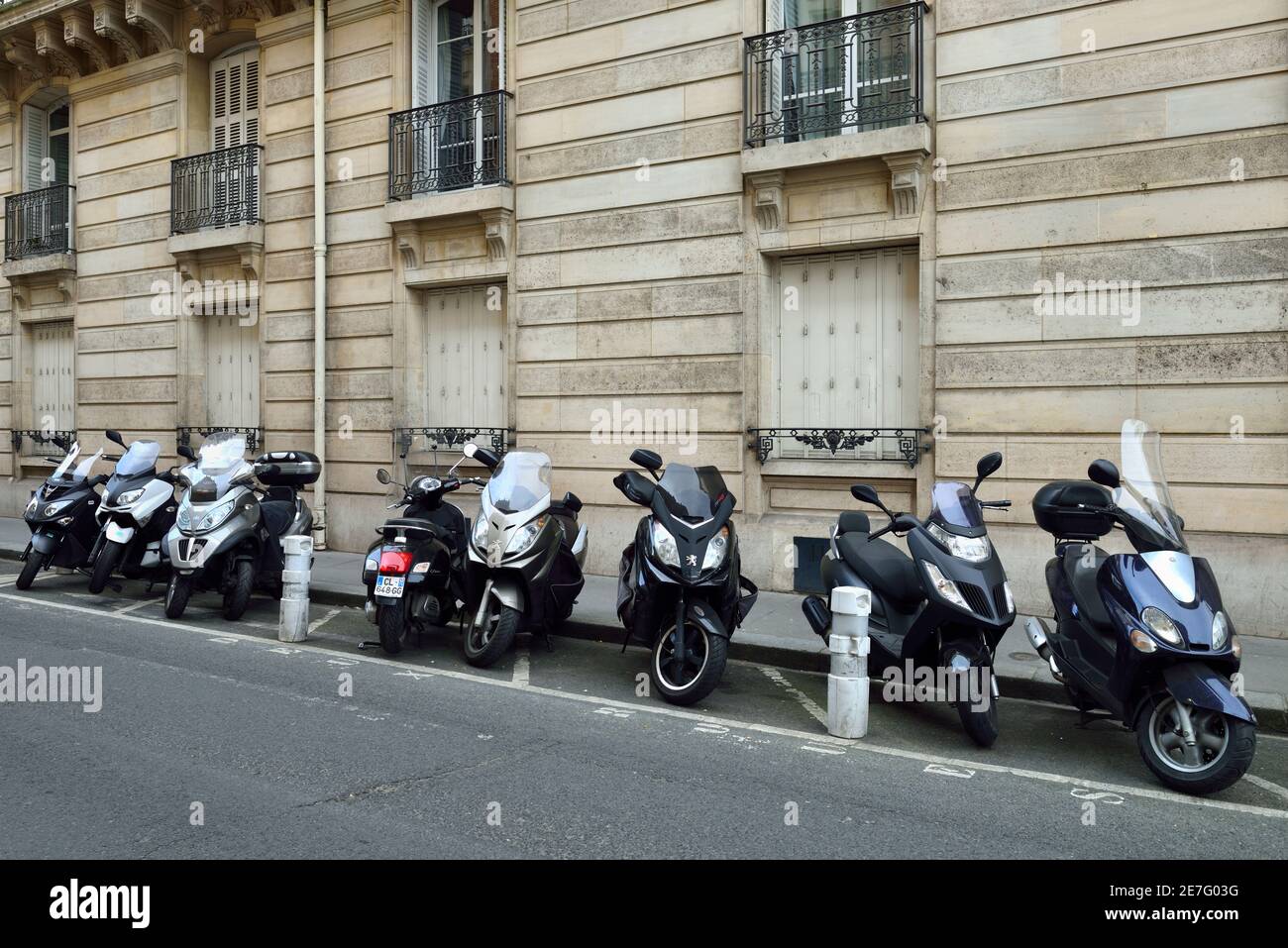 Scooter and Motorcycle parking bay, Neuilly-sur-Seine, Hauts-de-Seine, West Paris, France, Europe Stock Photo