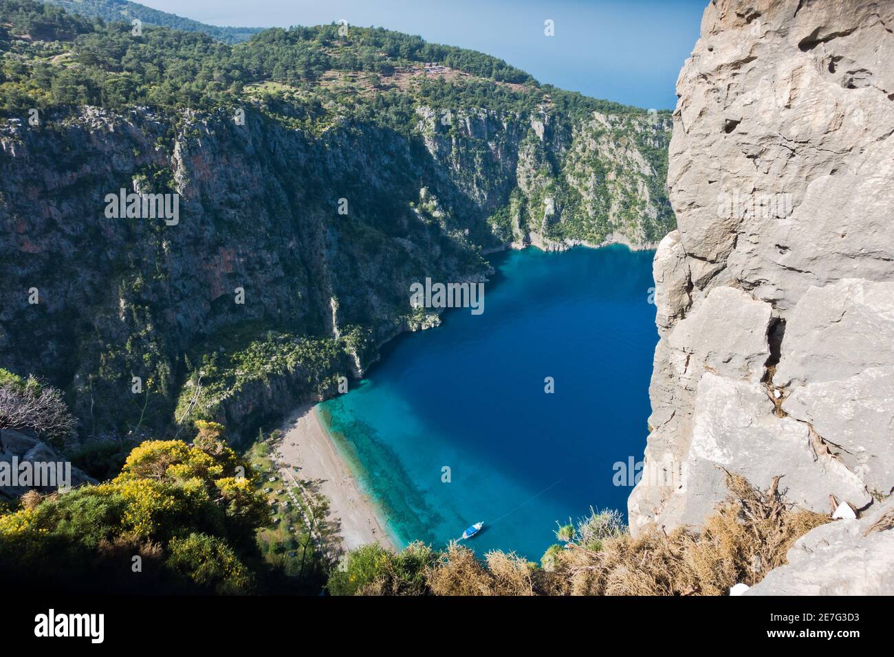 Viewpoint on a Butterfly valley beach from the Lycian way, near Fethiye, Turkey Stock Photo