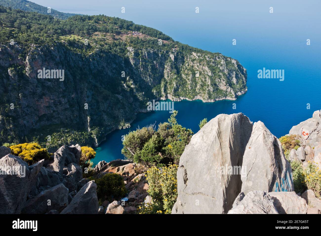 Viewpoint on a Butterfly valley beach from the Lycian way, near Fethiye, Turkey Stock Photo