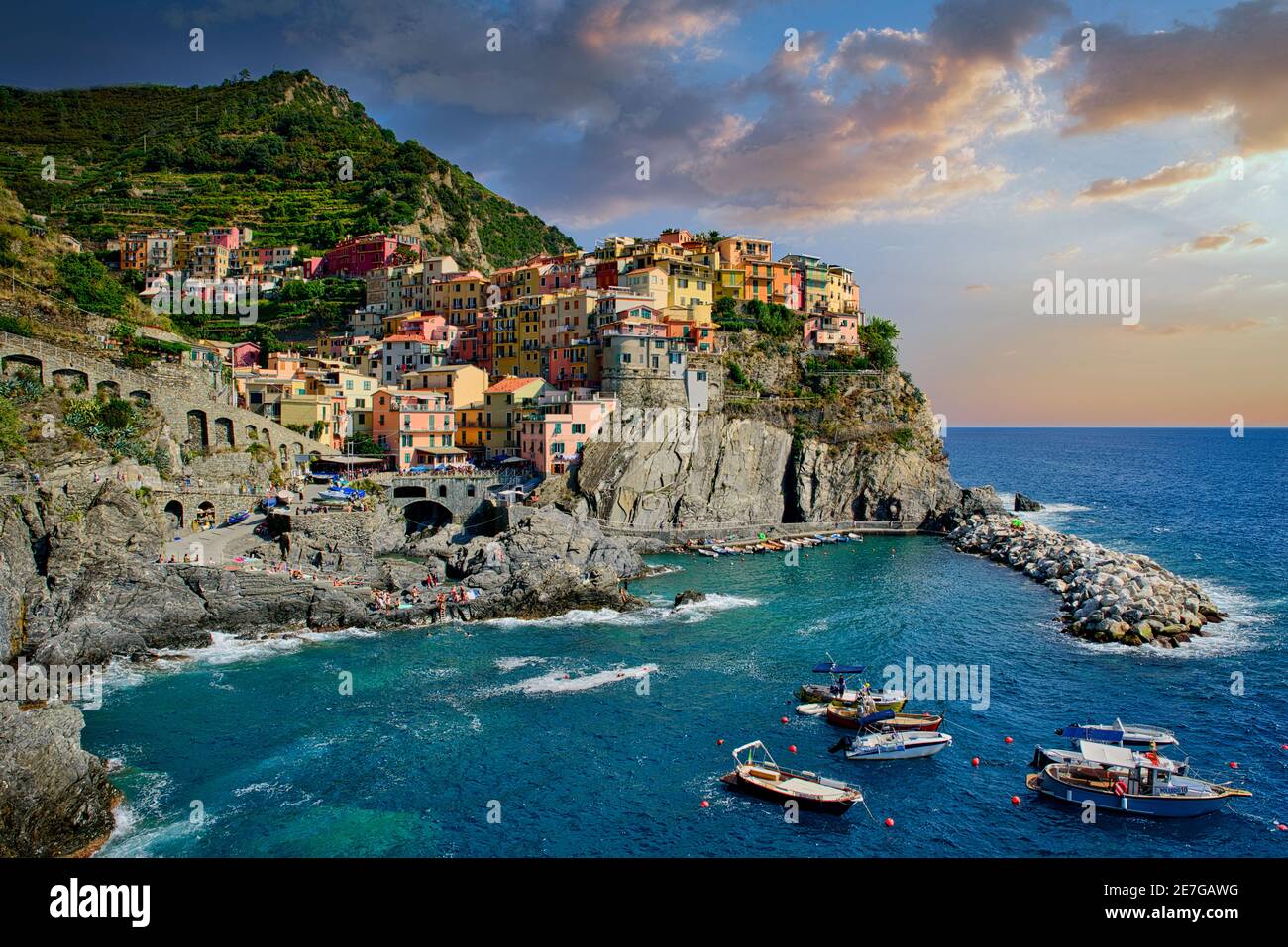 Cinque Terre Italy Sunset Sea Stock Photo Alamy
