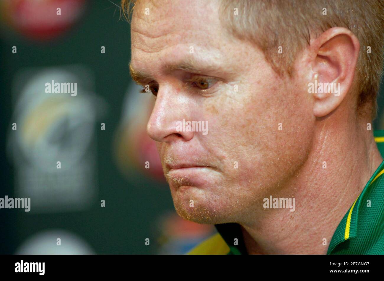 South Africa's Shaun Pollock announces his retirement from cricket after the second day's play of the third test cricket match against the West Indies in Durban January 11, 2008. Pollock, 34, said the current third test against West Indies, his 108th test, would be his last. But he said he would remain available for South Africa's five-match one-day series against West Indies. REUTERS/Rogan Ward (SOUTH AFRICA) Stock Photo