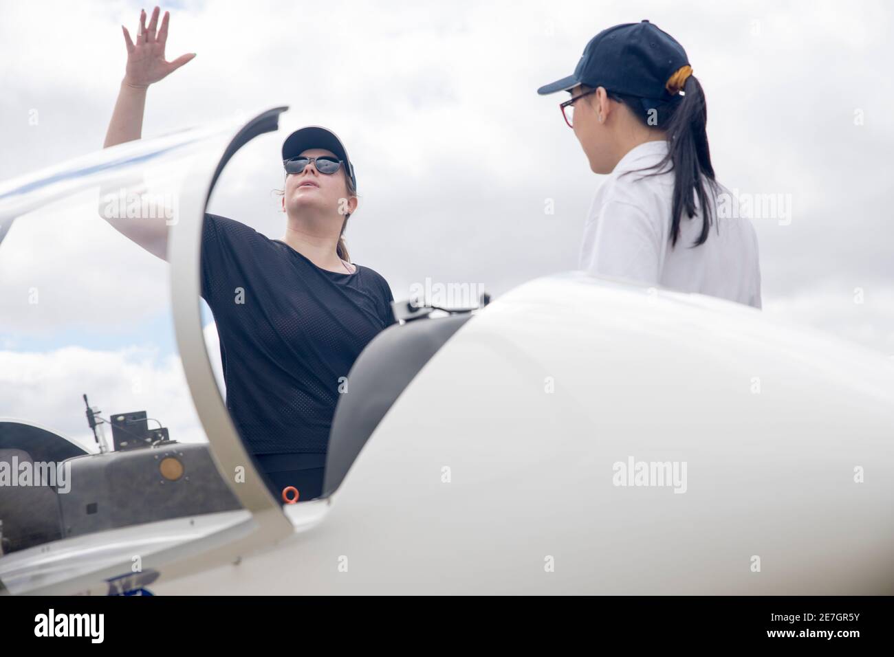 Two young women at the Melbourne Gliding Club at the Bacchus Marsh