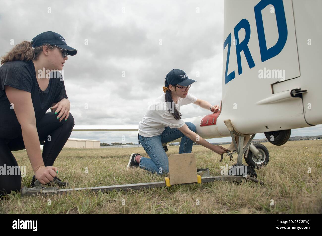Two young women at the Melbourne Gliding Club at the Bacchus Marsh