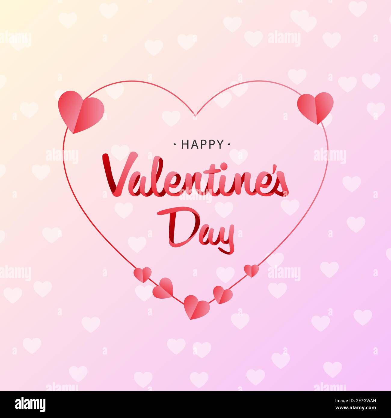 Valentines day 3d ribbon text Calligraphy Logo with red Hearts on Pink ...