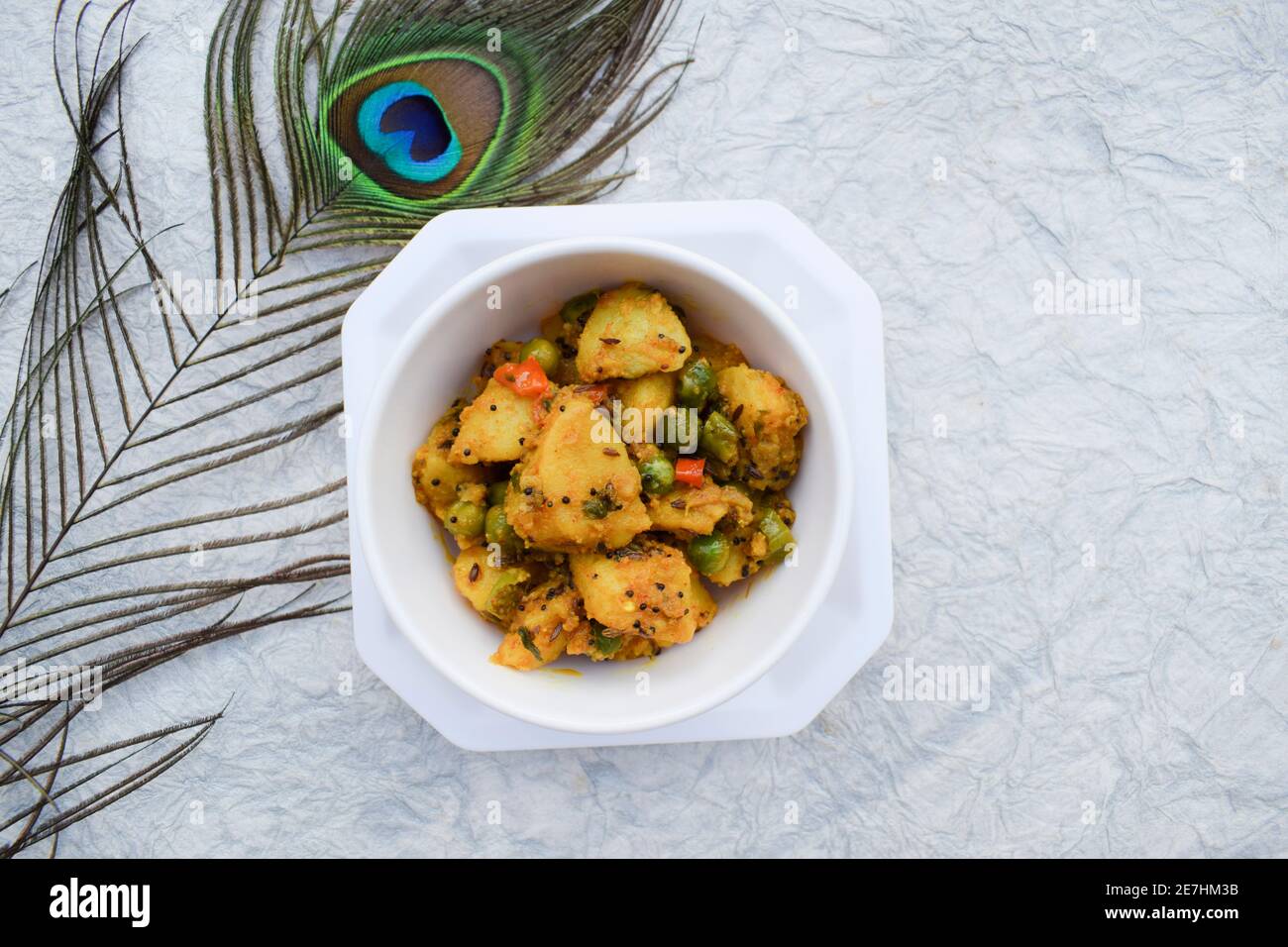 selective focus of Indian side dish curry Aloo mattar ki sabzi, popular