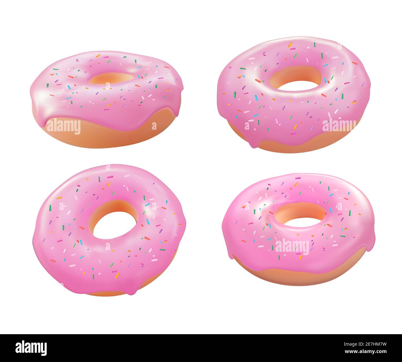 Realistic 3d sweet tasty donut with pink strawberry icing collection ...