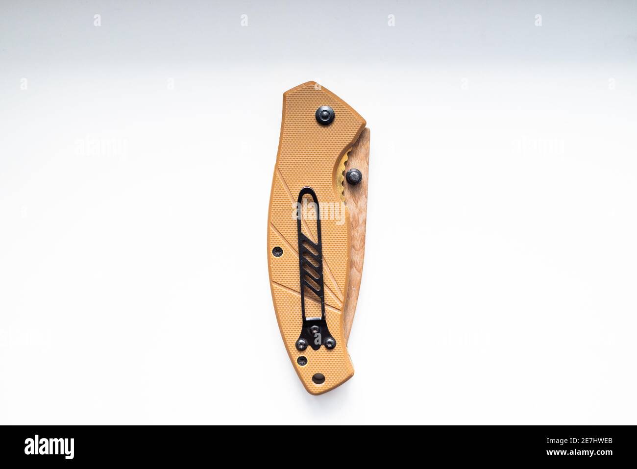folding hunting knife on a white background Stock Photo