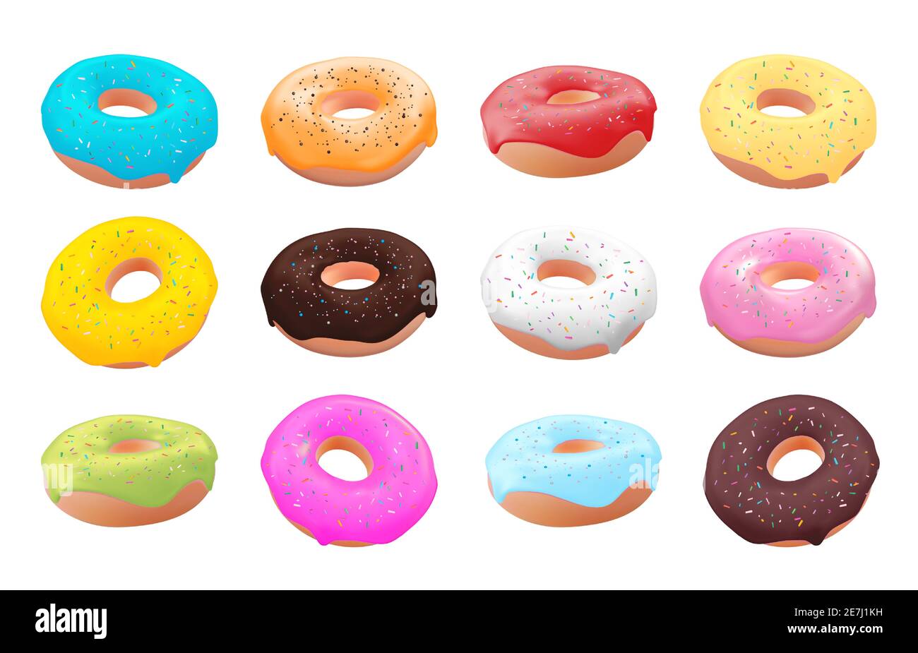 Collection Set Of Realistic 3d Sweet Tasty Donuts With Different Cilour Icing Vector 8511