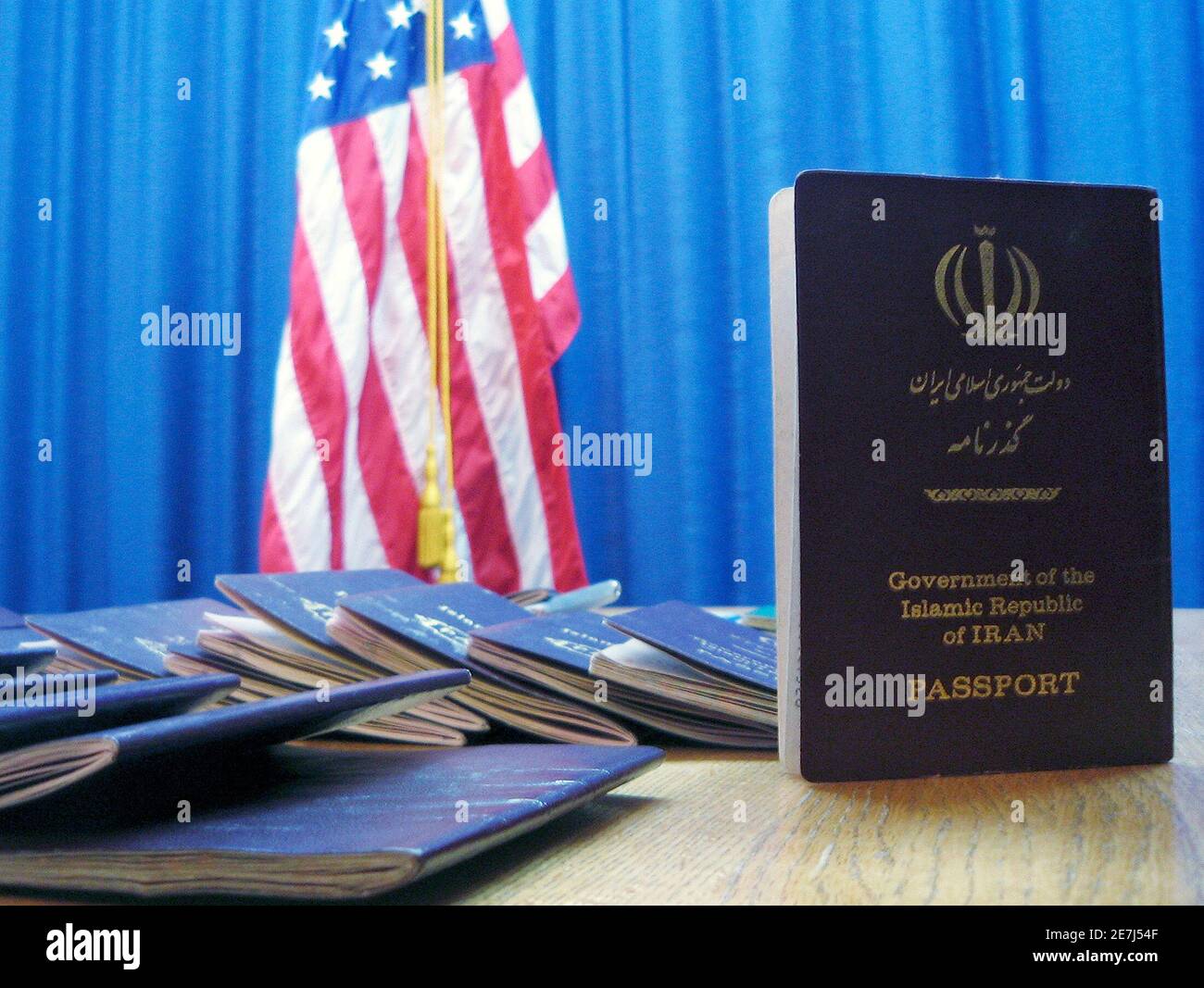 Iranian passports with U.S. visas are seen at the U.S. embassy in Bern,  Switzerland, March 23, 2007. Iranian President Mahmoud Ahmadinejad has  canceled his visit to New York to address the U.N.