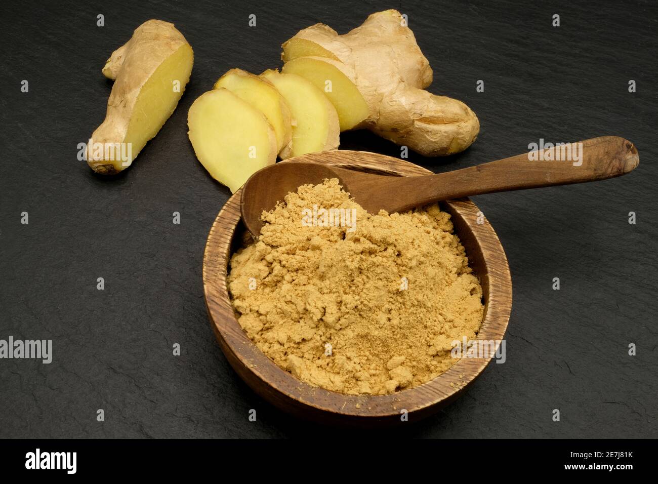 Sliced and Powdered Ginger Stock Photo