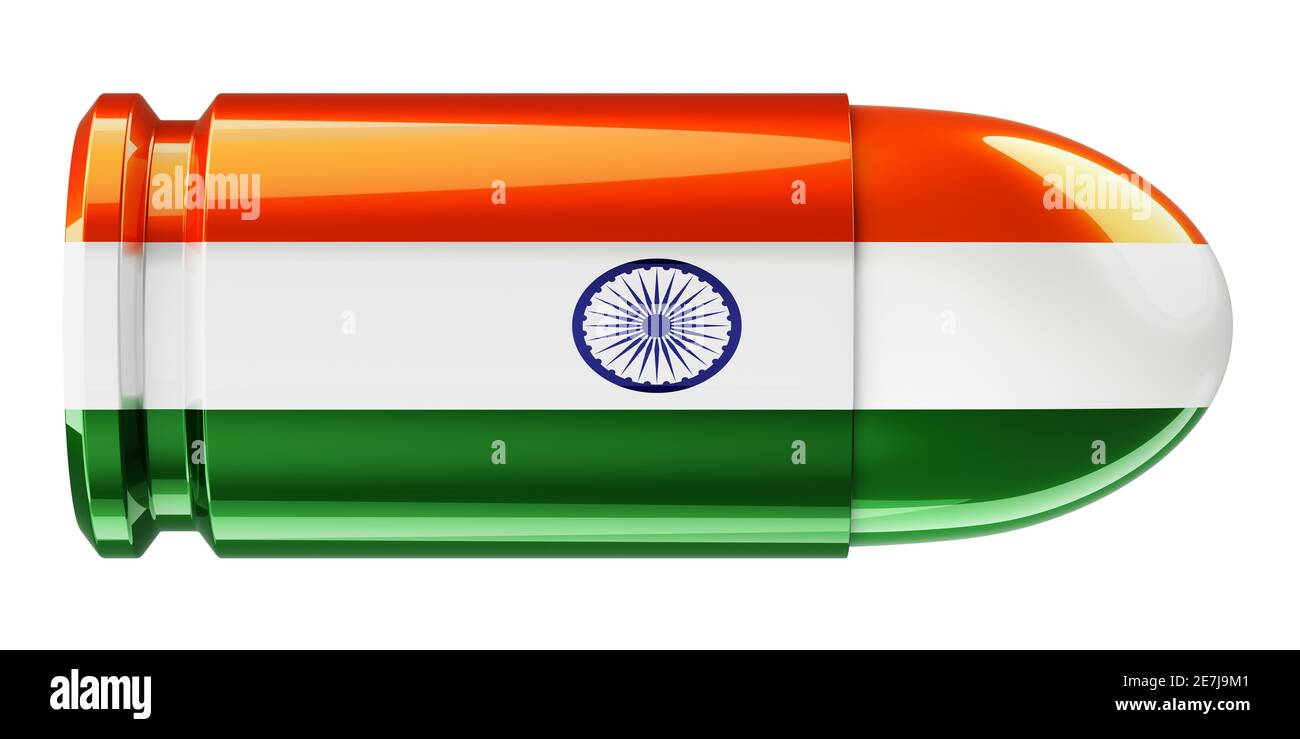 Bullet with Indian flag, 3D rendering isolated on white background ...