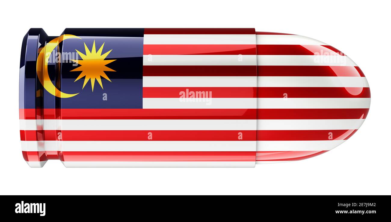 Bullet with Malaysian flag, 3D rendering isolated on white background ...