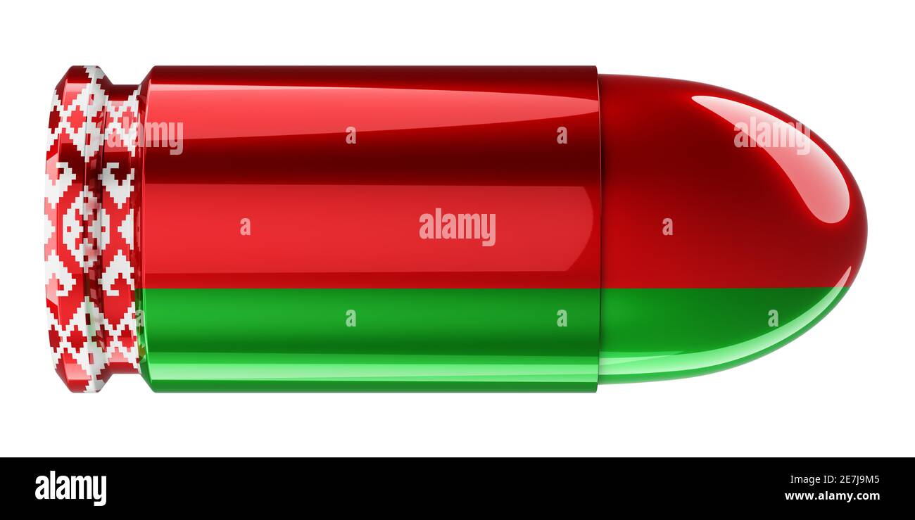 Bullet with Belarusian flag, 3D rendering isolated on white background ...