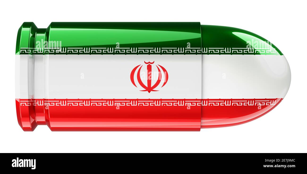 Bullet with Iranian flag, 3D rendering isolated on white background ...
