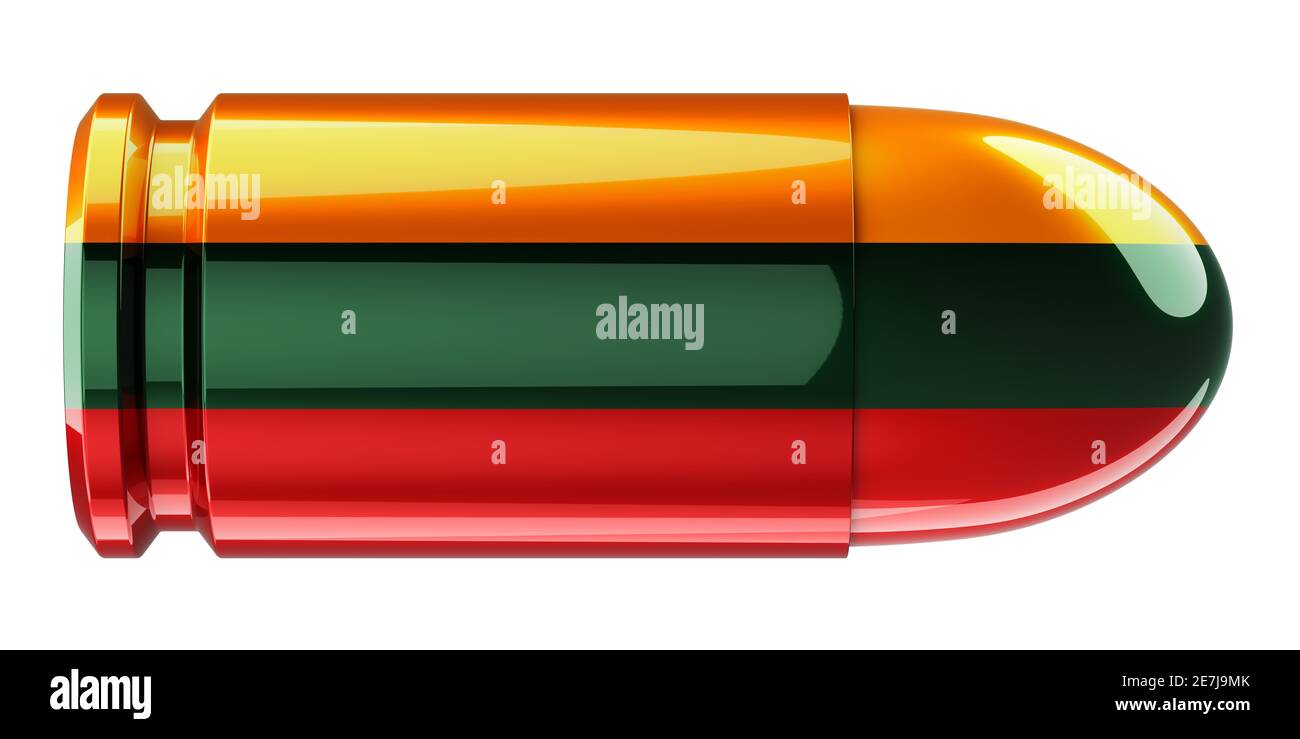 Bullet with Lithuanian flag, 3D rendering isolated on white background ...