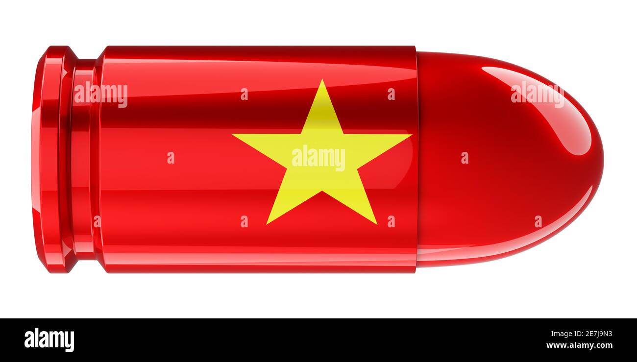 Bullet with Vietnamese flag, 3D rendering isolated on white background Stock Photo