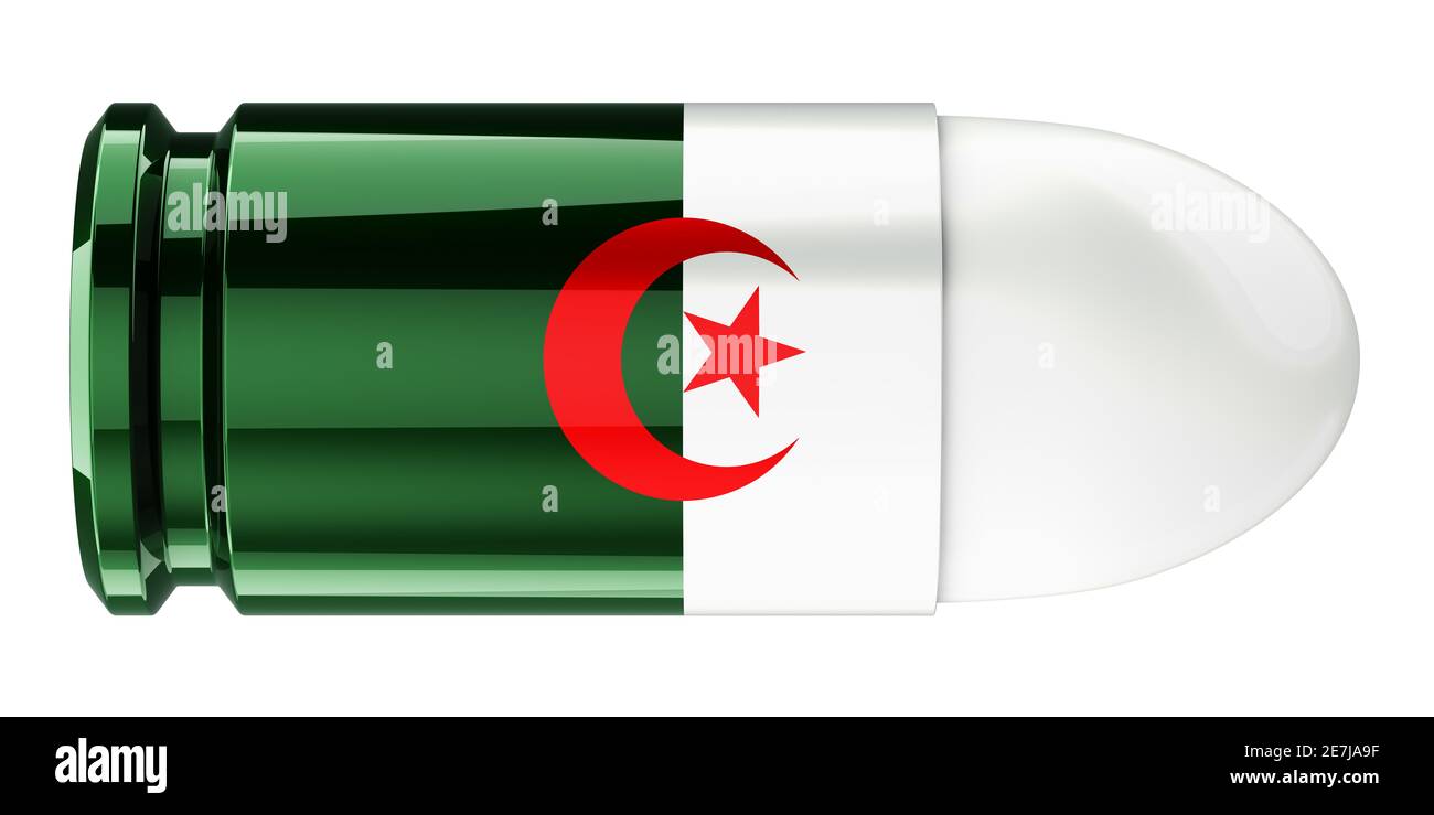 Bullet with Algerian flag, 3D rendering isolated on white background Stock Photo
