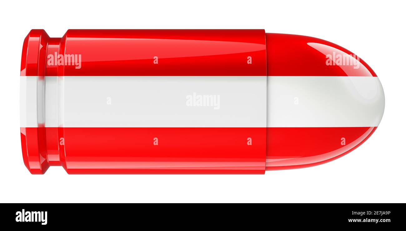 Bullet with Austrian flag, 3D rendering isolated on white background ...