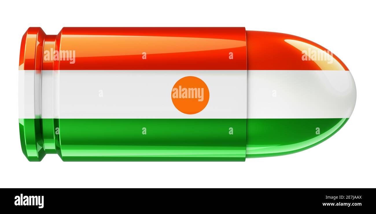 Bullet with Niger flag, 3D rendering isolated on white background Stock ...