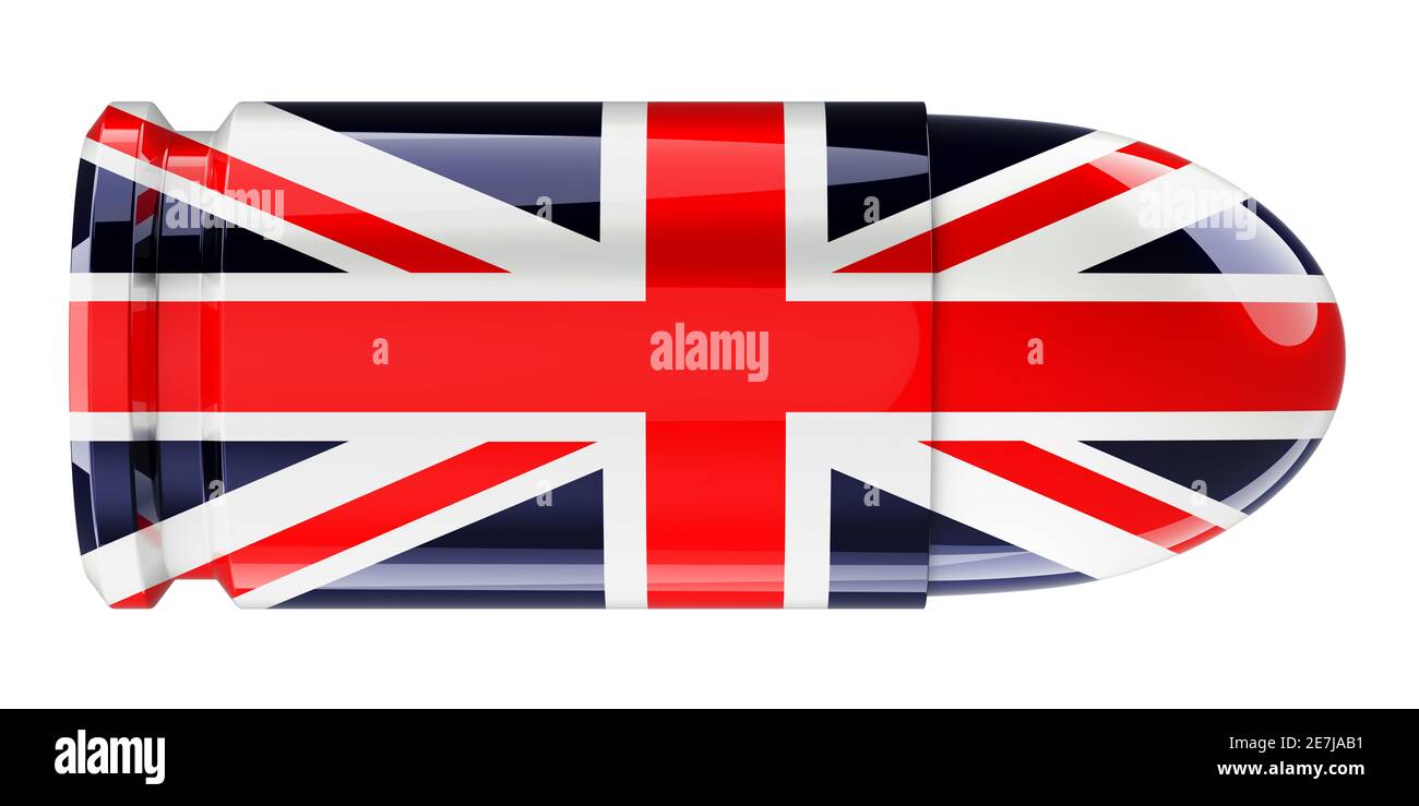 Bullet with British flag, 3D rendering isolated on white background ...