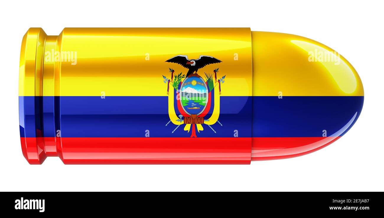 Bullet with Ecuadorian flag, 3D rendering isolated on white background ...
