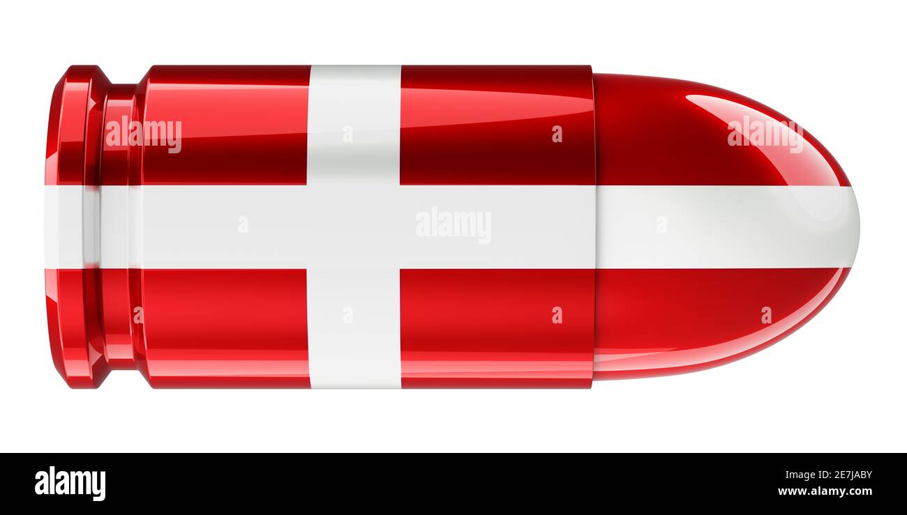 Bullet with Danish flag, 3D rendering isolated on white background ...
