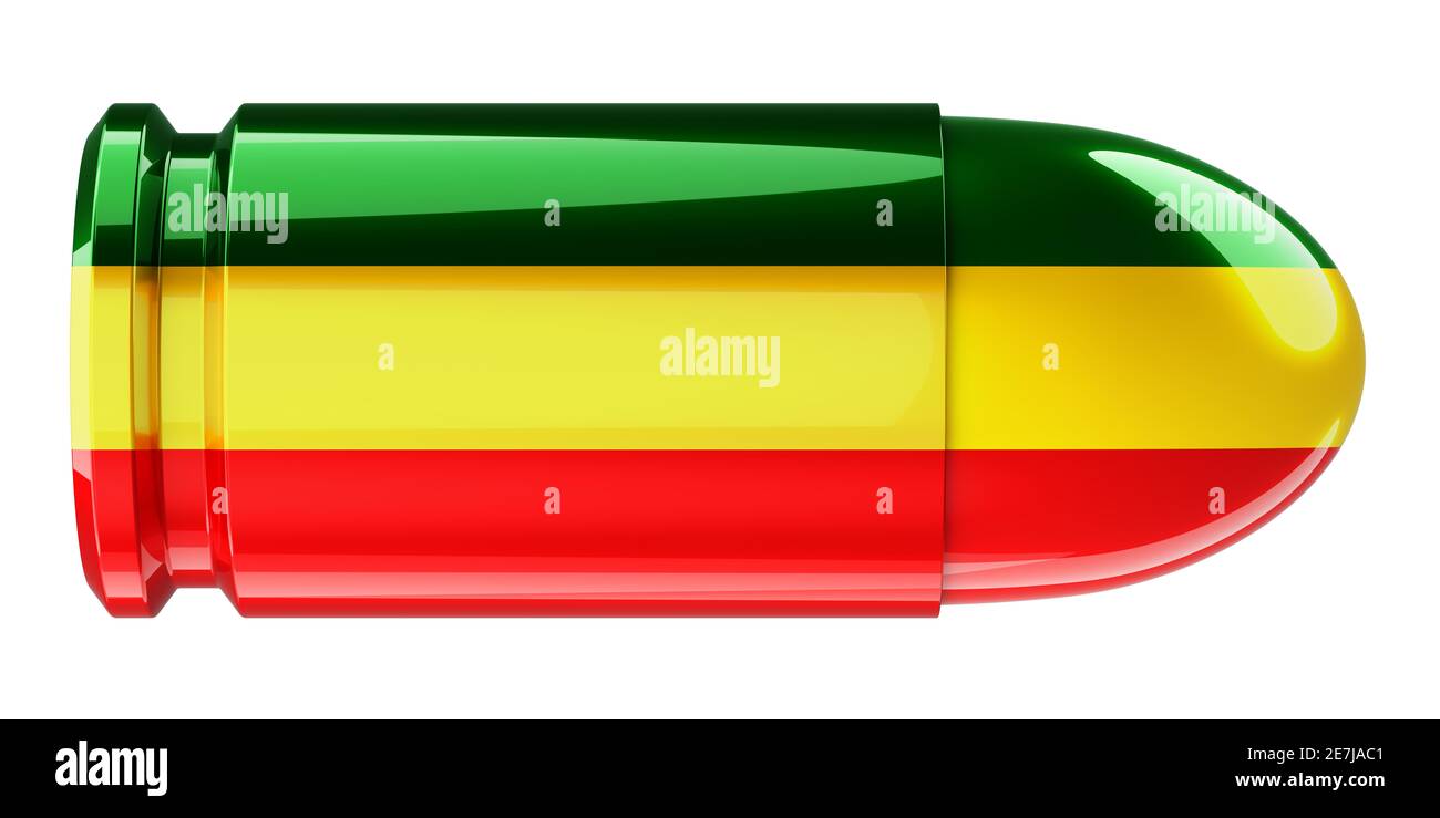 Bullet with Rastafarian flag, 3D rendering isolated on white background ...