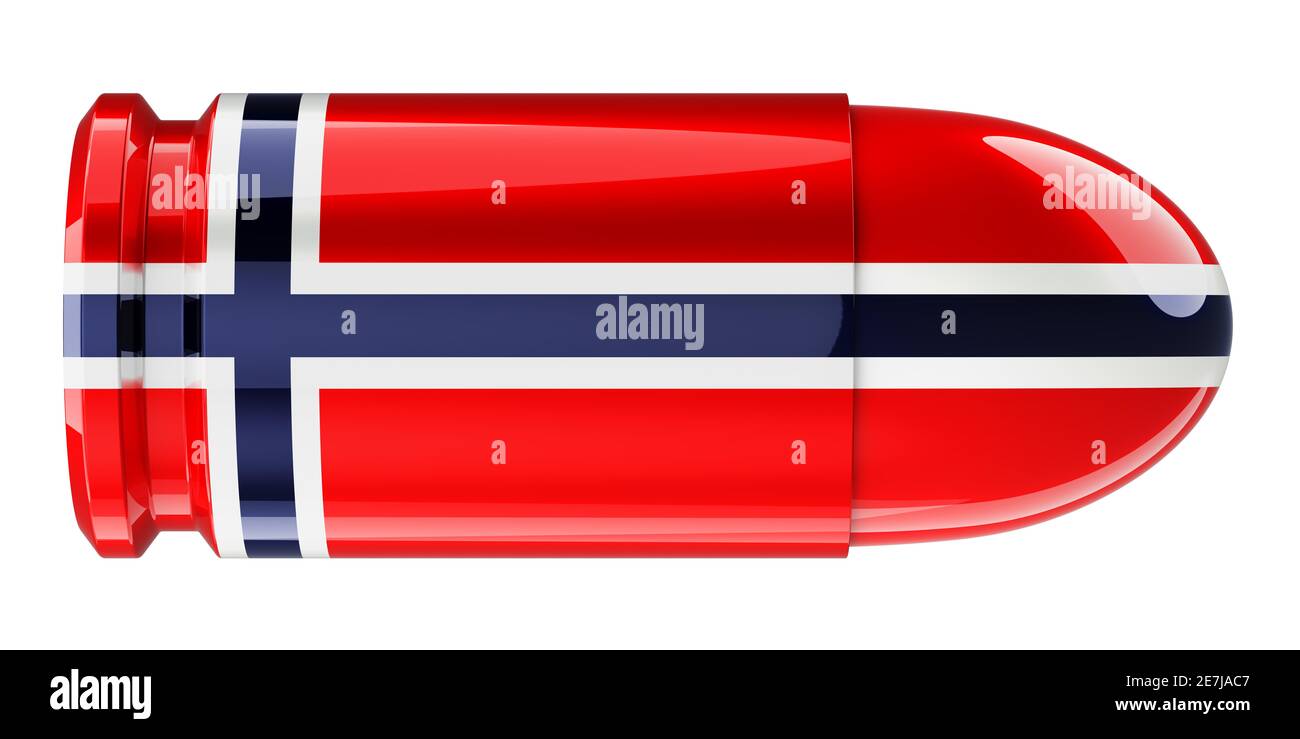Bullet with Norwegian flag, 3D rendering isolated on white background Stock Photo