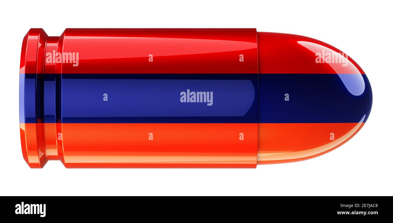 Bullet with Armenian flag, 3D rendering isolated on white background ...