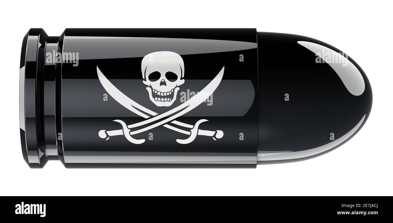 Bullet with piracy flag, 3D rendering isolated on white background ...