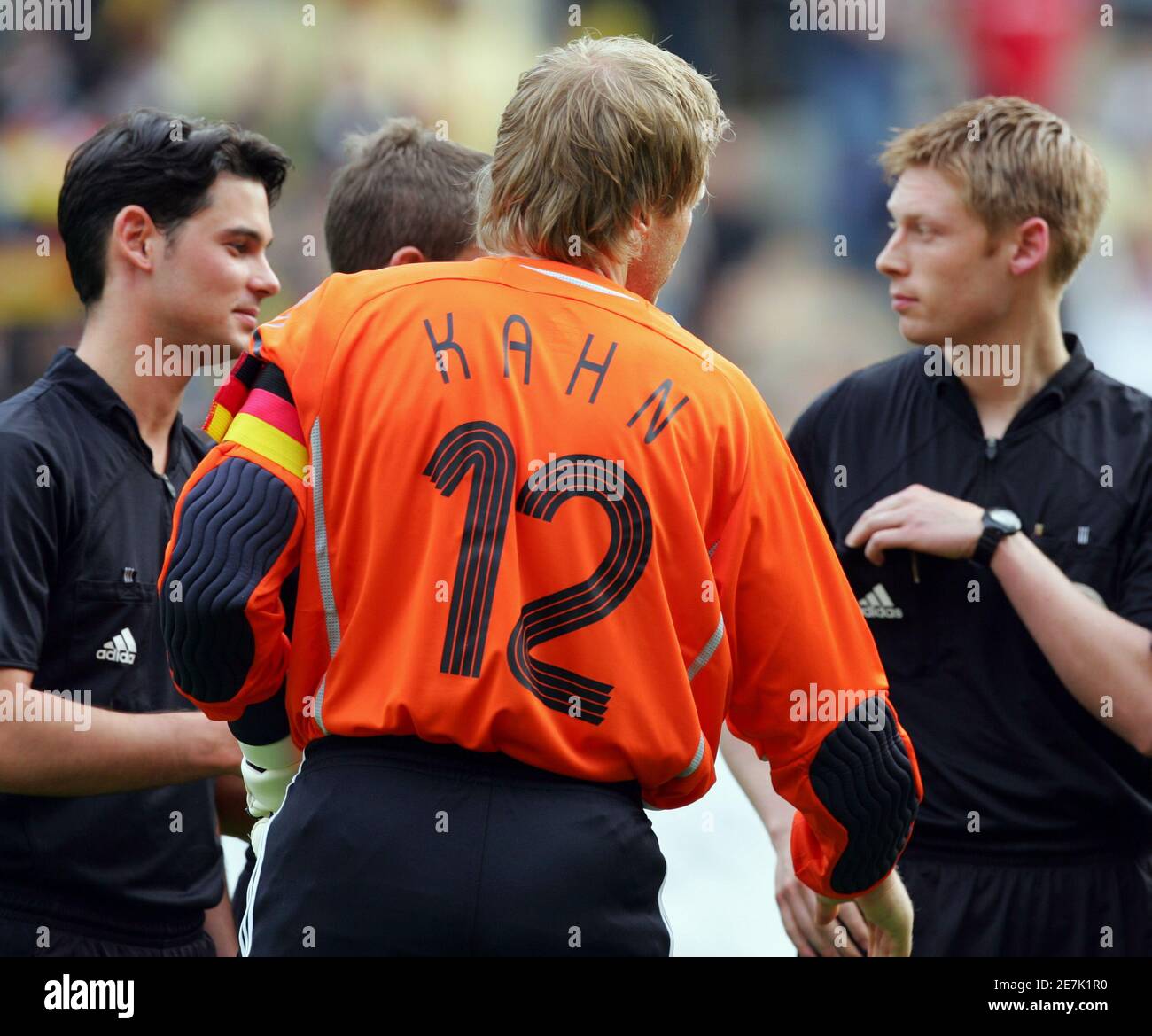 Goalkeeper Oliver Kahn is pictured with his new number 12 shirt during the  German national soccer