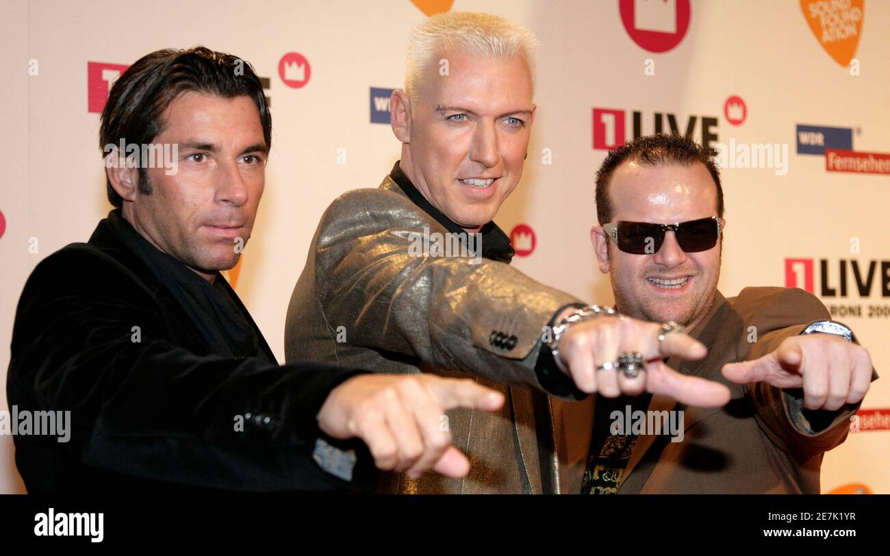 German band Scooter (L-R) Michael Simon, HP Baxxter and Rick J.Jordan  arrive at the "Eins Live Krone 2006", Germany's biggest radio award,  December 7, 2006, in the town of Bochum. Picture taken