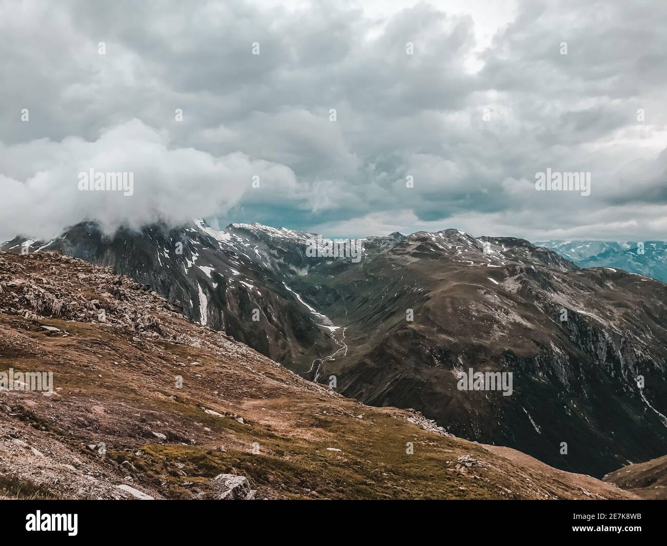Mountain landscape, mountain hills and ridges under overcast Stock ...