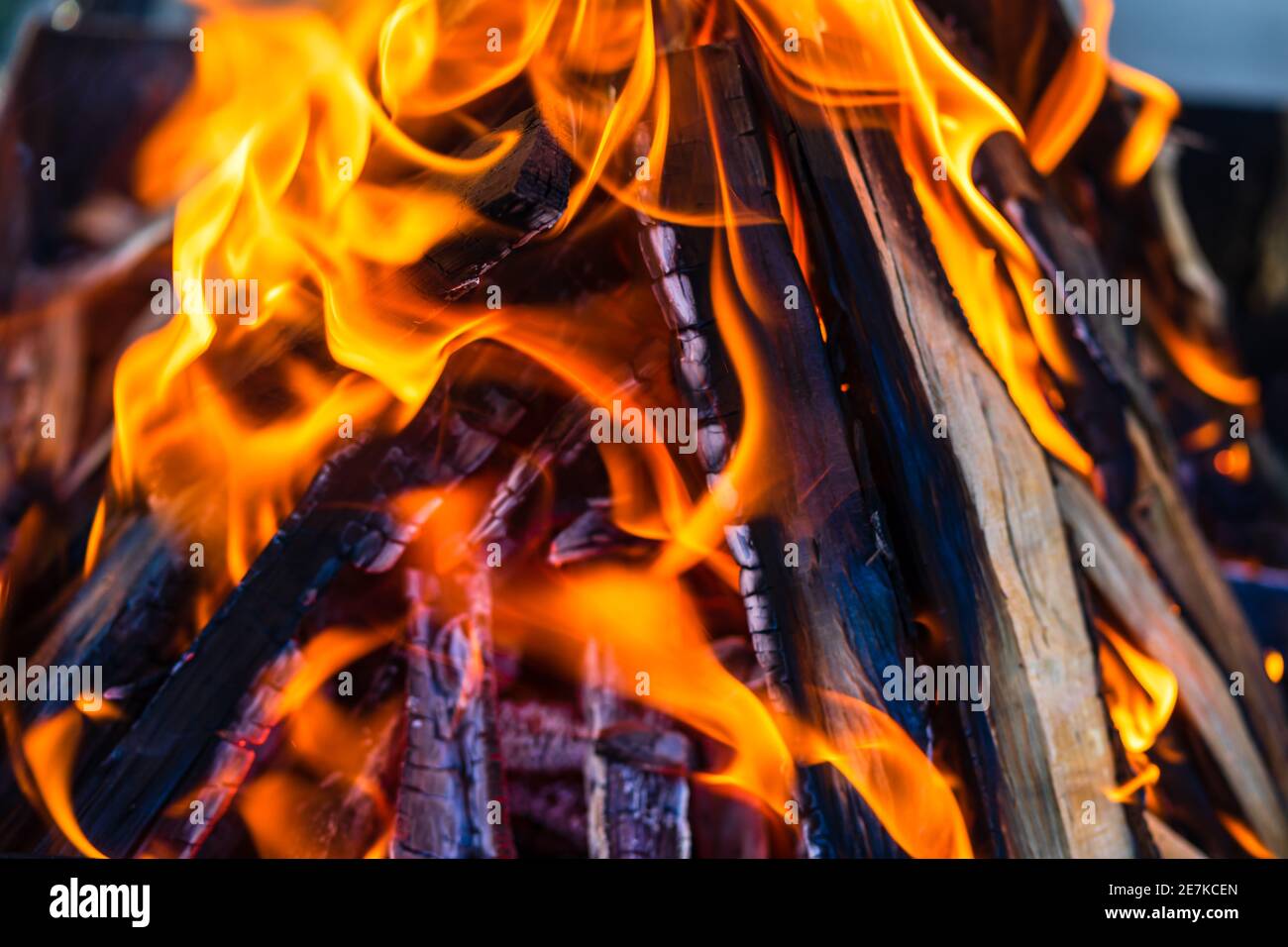 Burning wood chips to form coal. Barbecue preparation, fire before