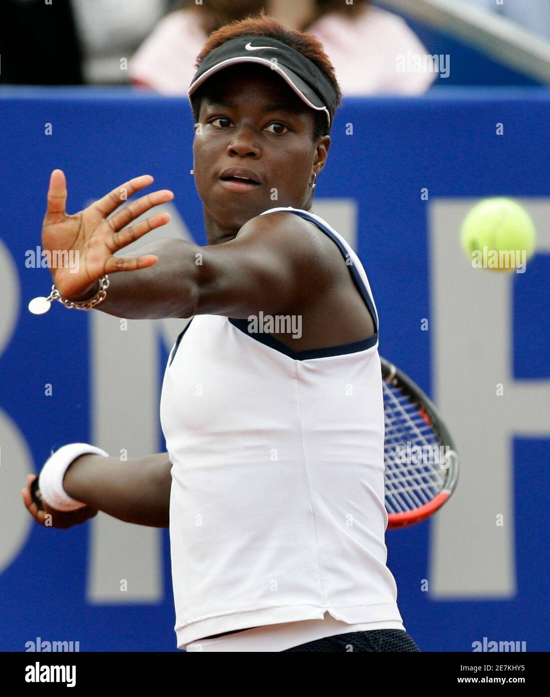 Jamea Jackson Of The U S Hits A Forehand Shot Against Anna Lena Groenefeld Of Germany During Their Quarter Final Match At The Fed Cup Tennis Tournament In Ettenheim About 110km 68 75 Miles South Of