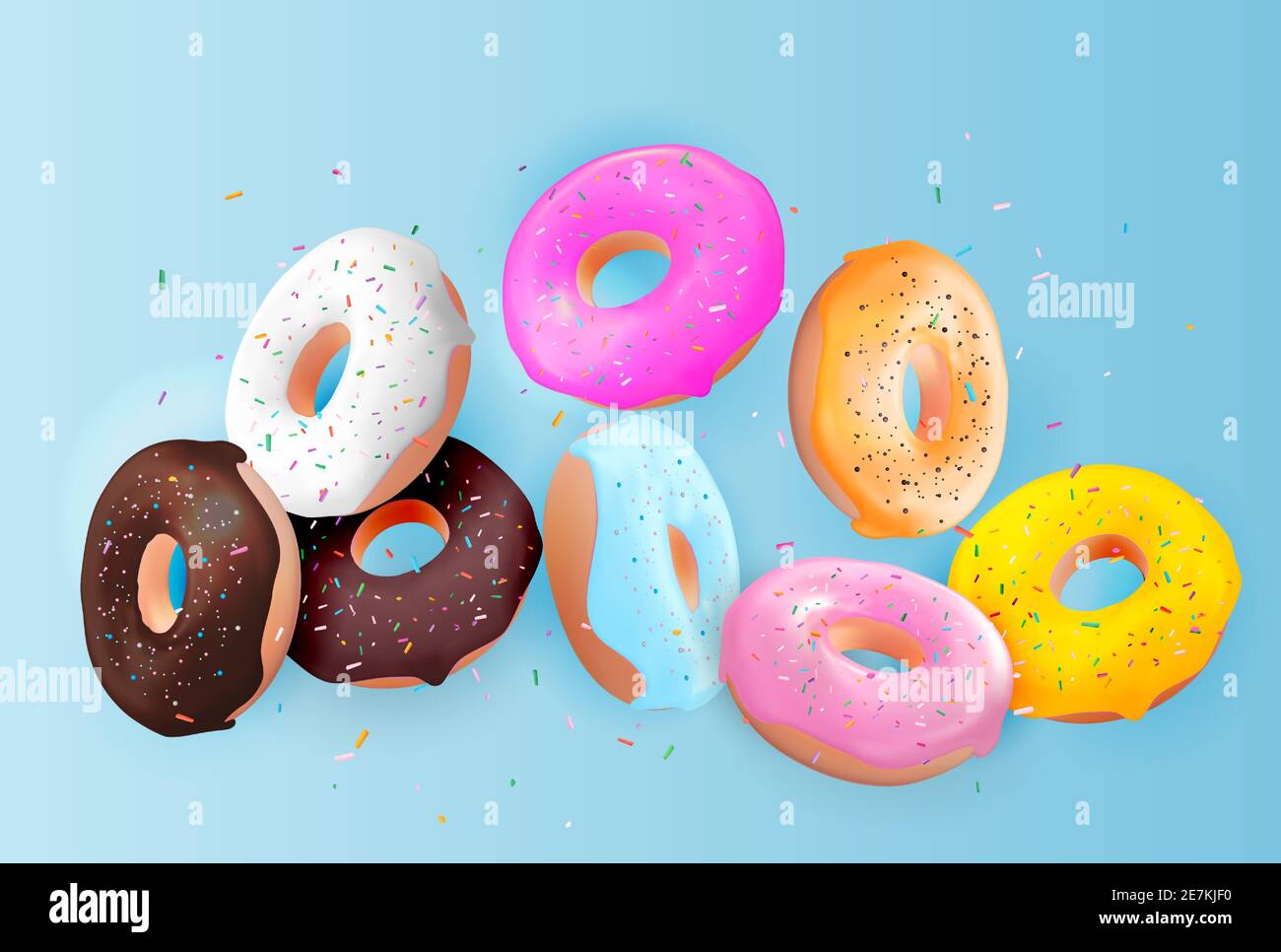 Realistic 3d sweet tasty donut background. Can be used for dessert menu ...