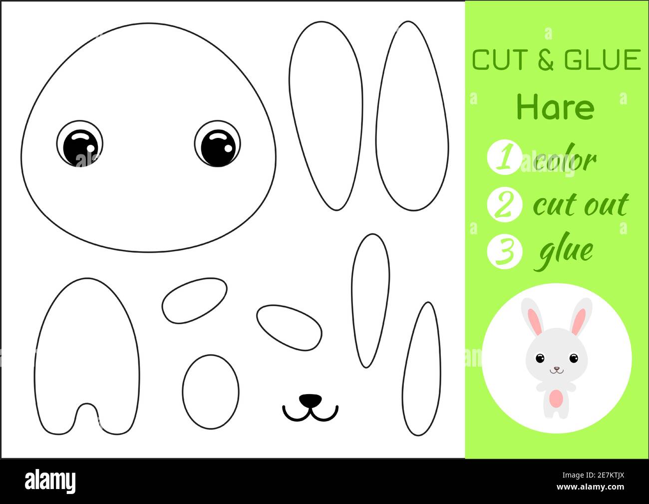 Coloring book cut and glue baby hare. Educational paper game for ...