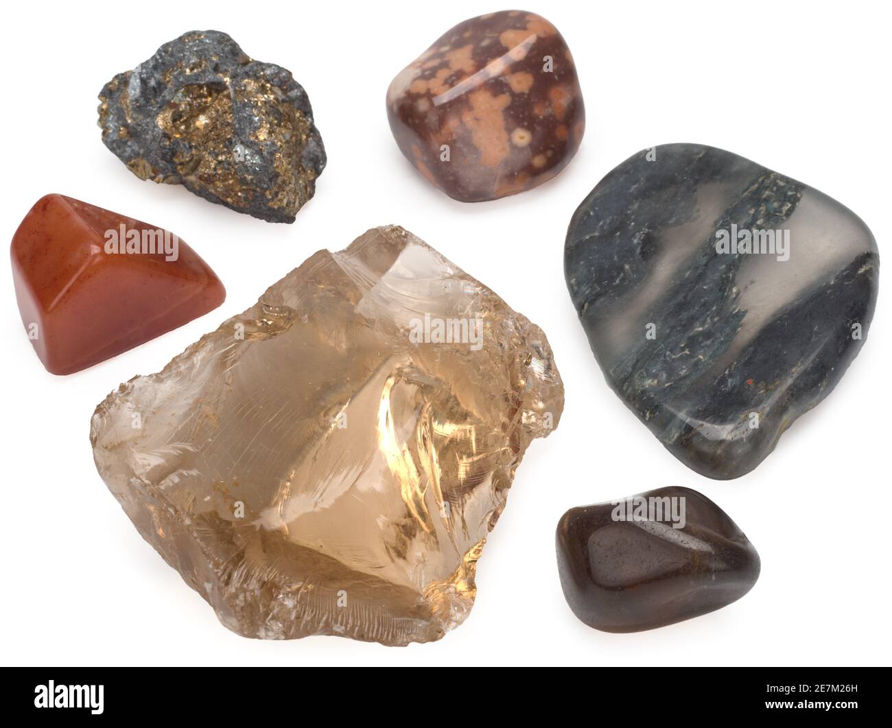 Color spectrum of semiprecious polished gemstones, isolated on white