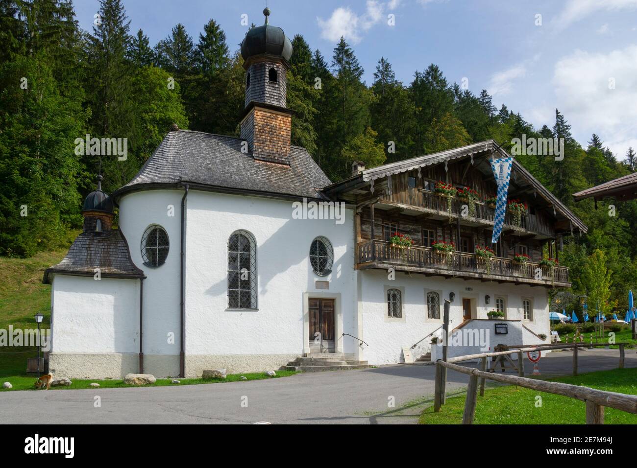 Old Bath With Chapel, Wildbad Kreuth, Bavaria, Germany, Europe Stock Photo