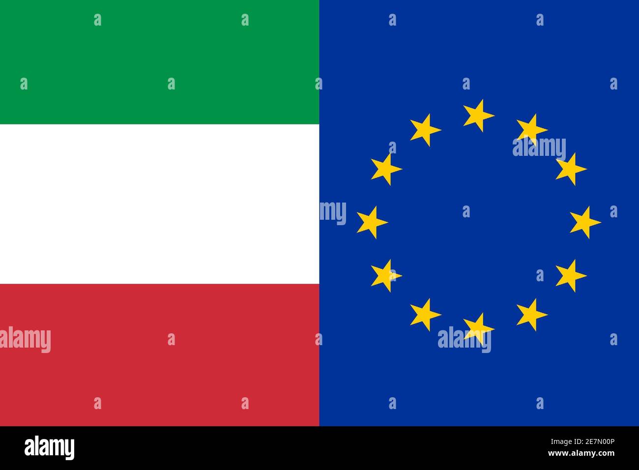 Illustration of the Flag of Italy and the EU next to each other Stock Photo