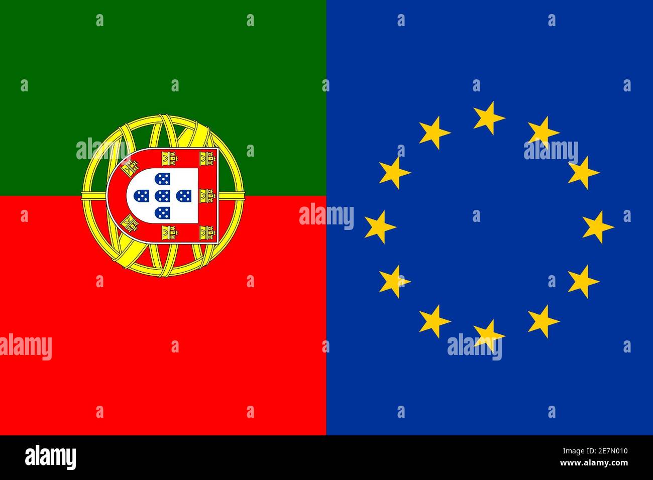 Illustration of the Flag of Portugal and the EU next to each other Stock Photo